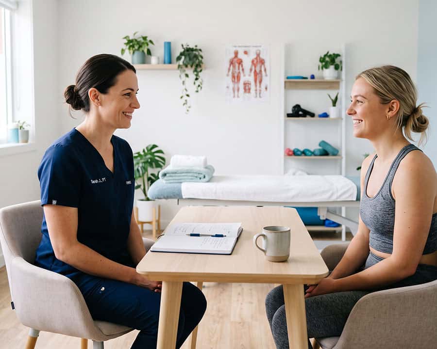 physiotherapist consulting for female client
